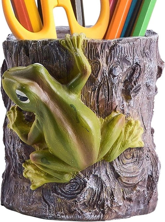 Penne creative houder per matite con decorazioni floreali in forma di rana.