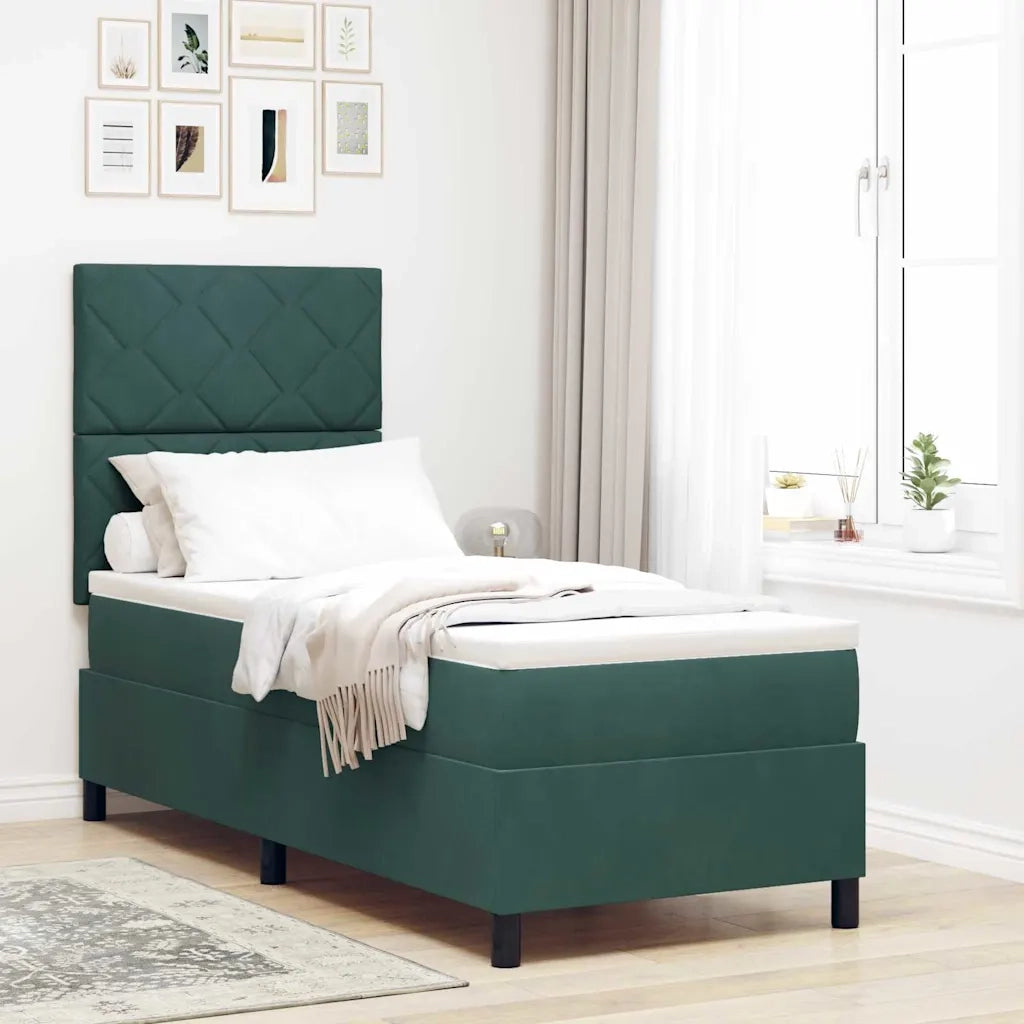 Letto a molle con materasso Verde Scuro 80 x 200 cm Velluto 3339863