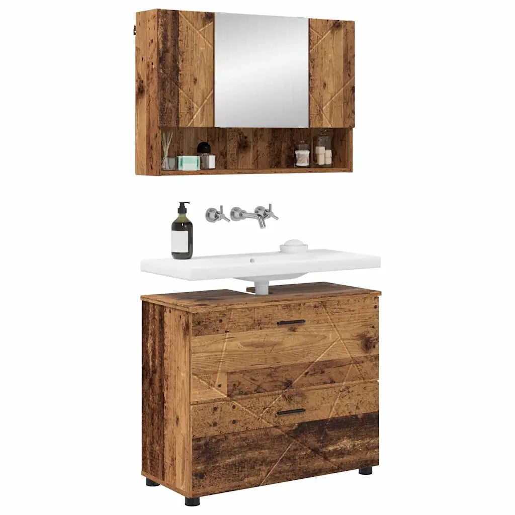 vidaXL Set di mobili per il bagno con cassetto 2 pcs Legno vecchio
