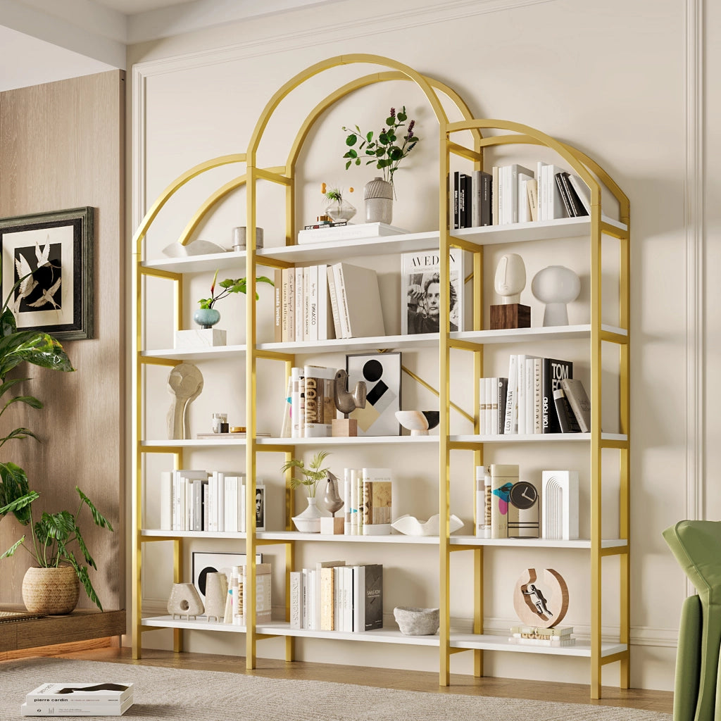 LIBRERIA 170x26x190 cm 5 ripiani MDF e metallo bianco e oro