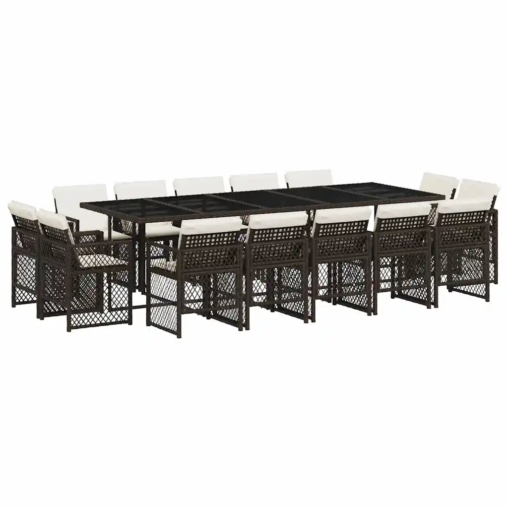Set da Pranzo da Giardino 15 pz con Cuscini Marrone Polyrattan 3210873