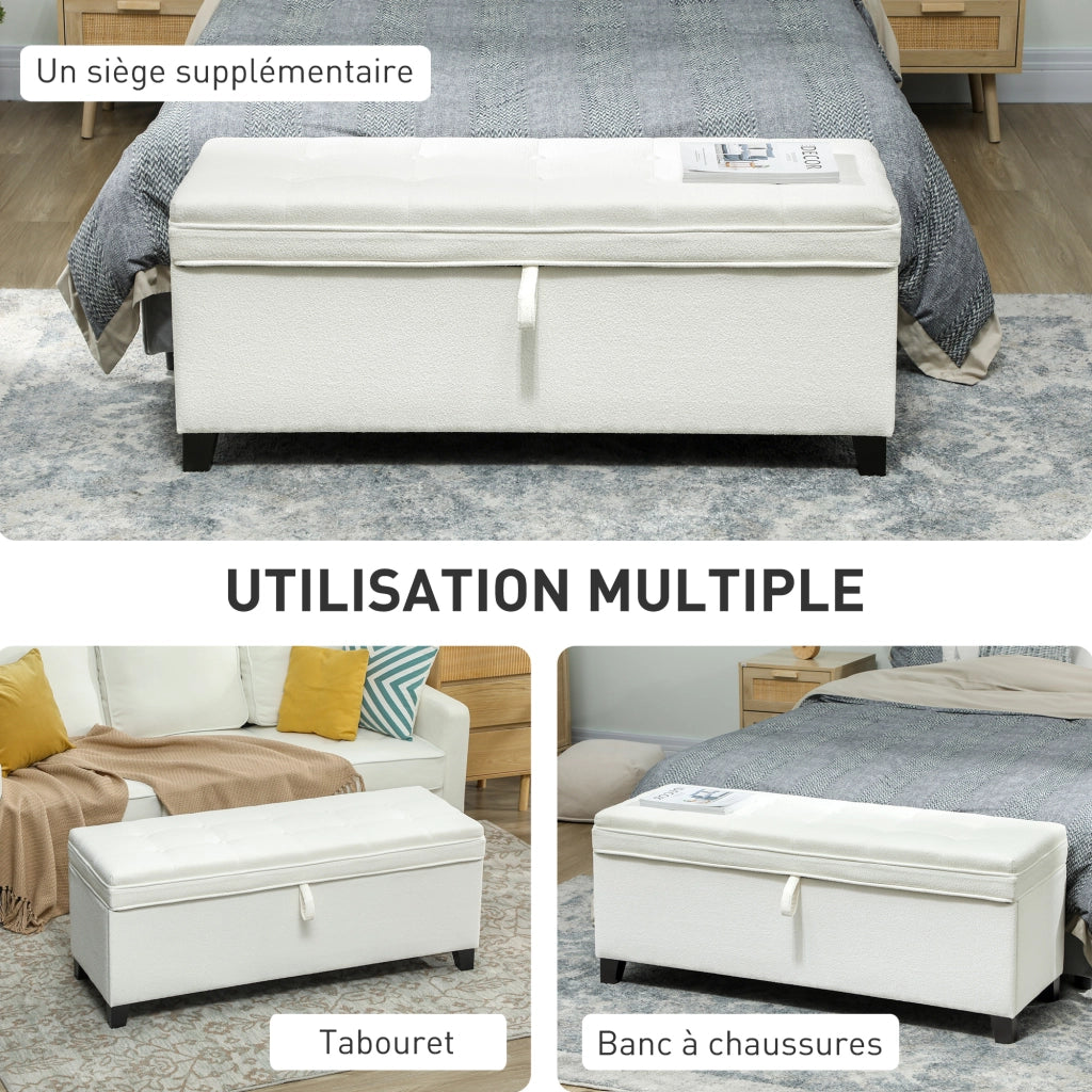 Pouf Contenitore Imbottito in Tessuto ¨C Minimal ¨C 120x40x48 cm Crema