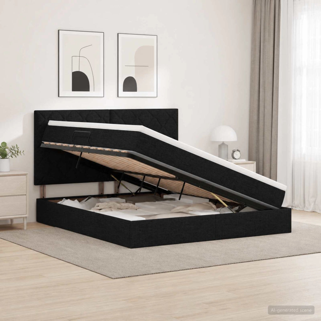 Letto con contenitore e materasso Nero 180 x 200 cm Tessuto 3459584