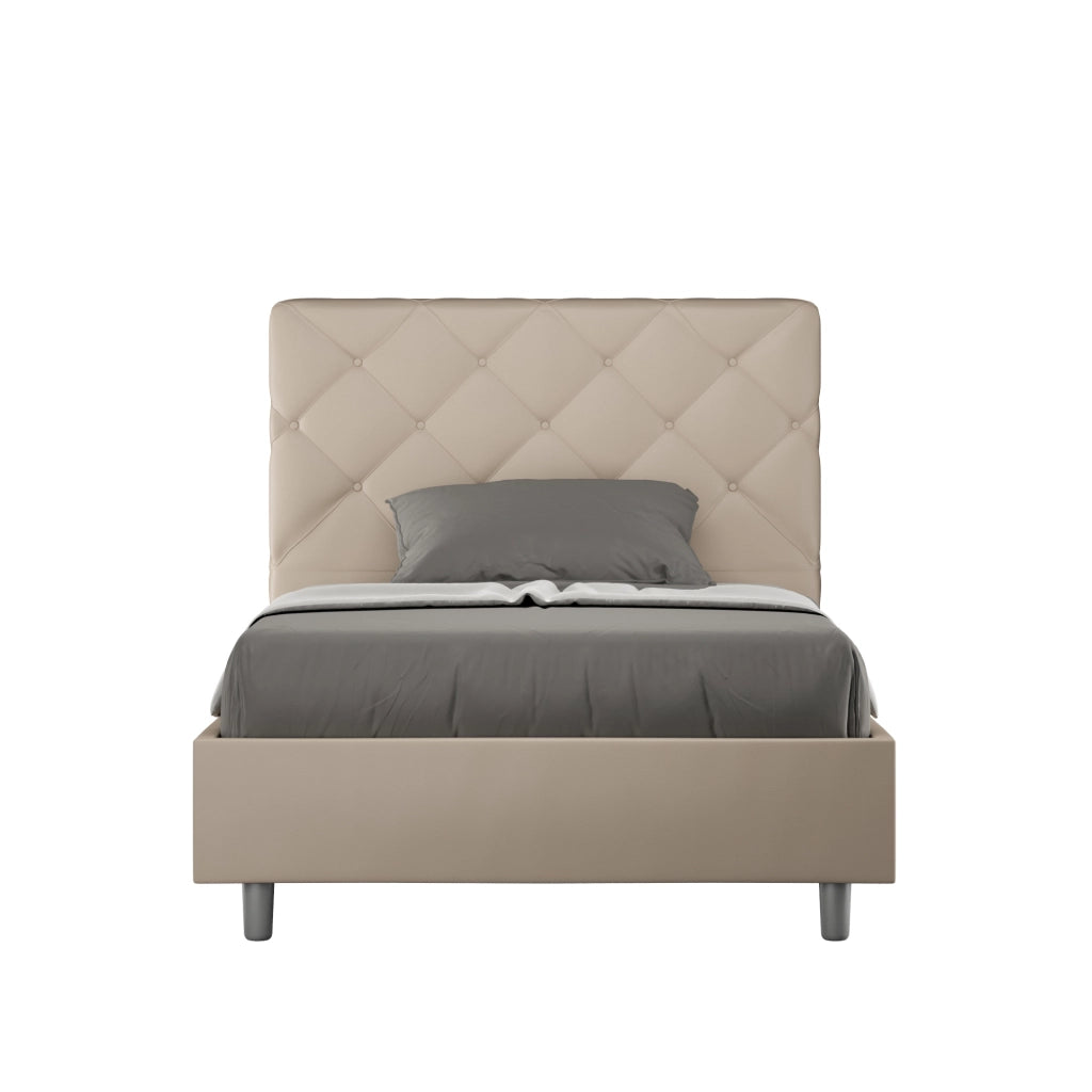 BS COM Letto una piazza e mezza con rete imbottito 120x210 similpelle tortora