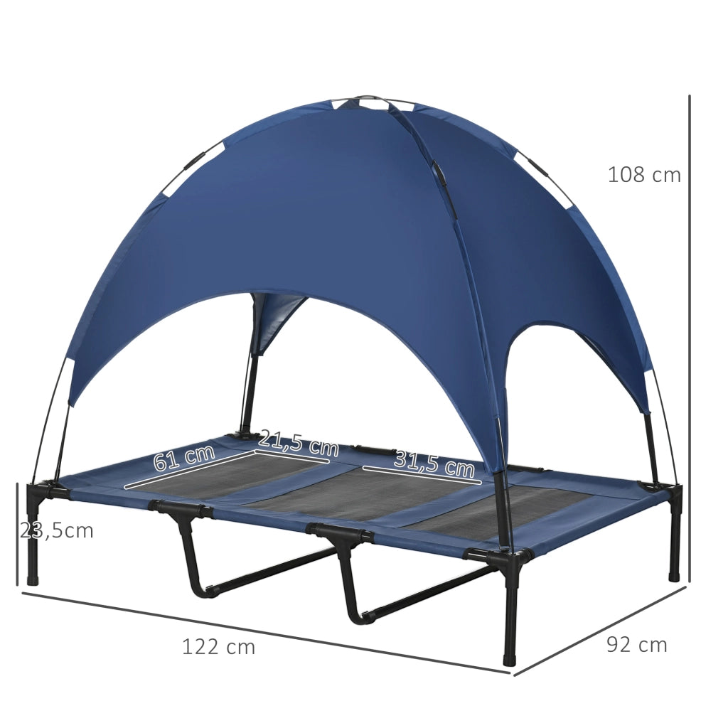 Letto per Cane Esterno con Baldacchino ¨C Minimal ¨C Blu e Nero 122x92x108 cm