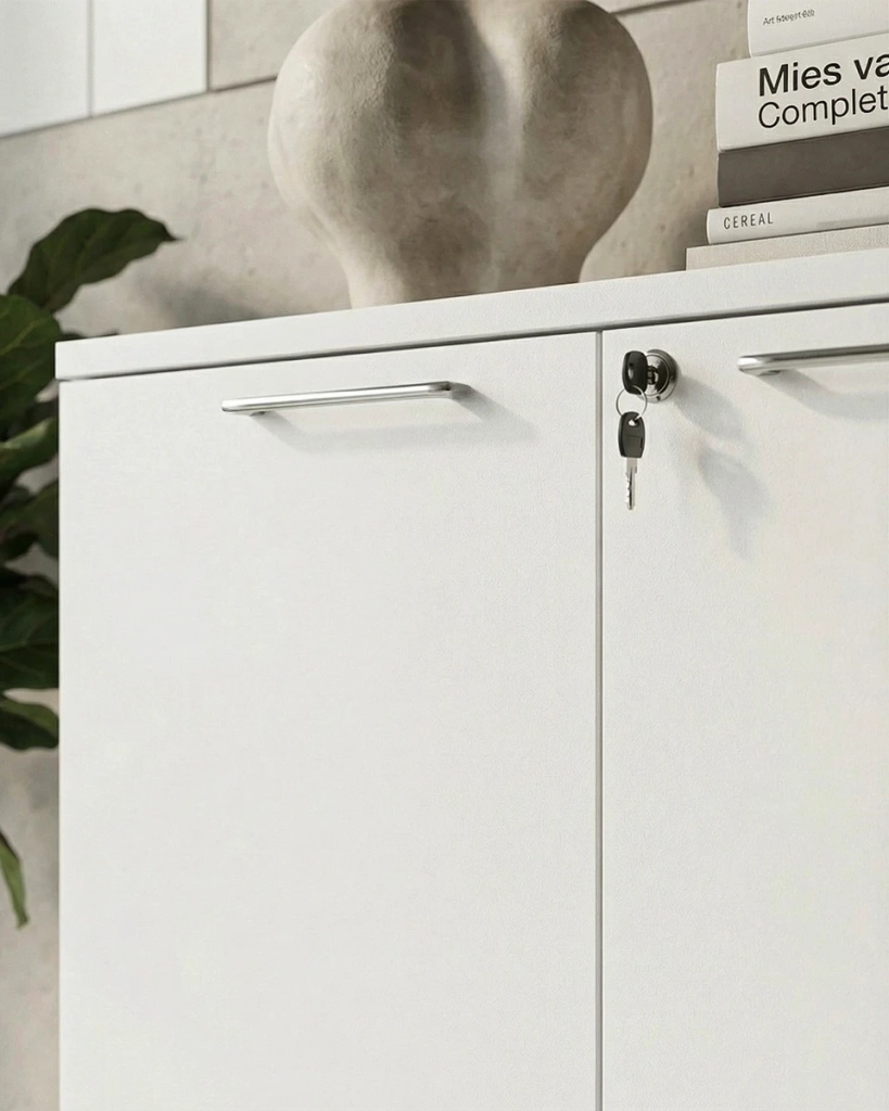Armadio ufficio Utah - Mobile archivio 2 ante con serratura - 3 mensole incluse - L. 90 x H. 160 x P. 42,5 cm – Bianco_