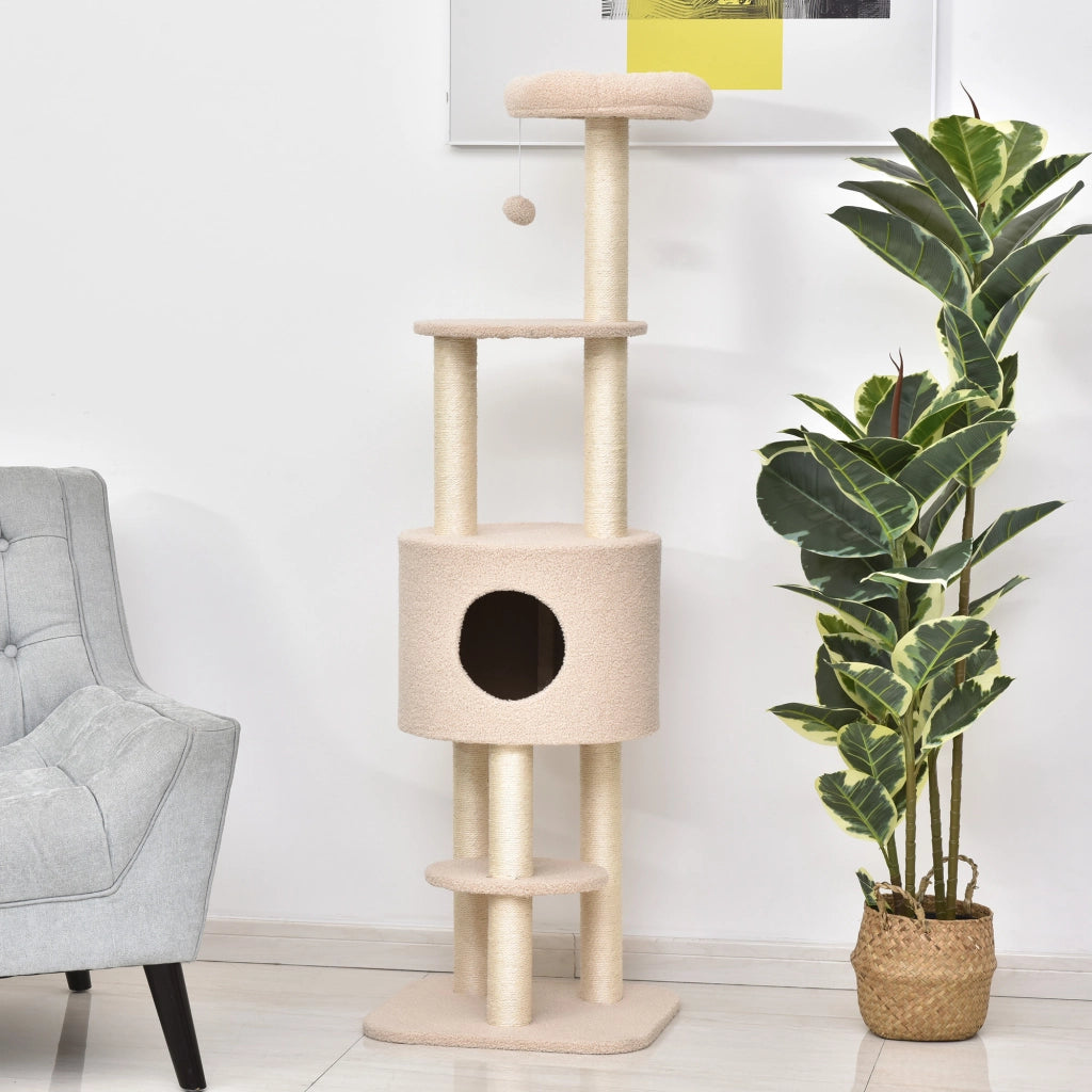 Albero per gatti con tiragraffi e cuccia ¨C Minimal ¨C 148 cm beige