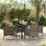 Set da Pranzo per Giardino con cuscino 5 pcs Grigio polyrattan
