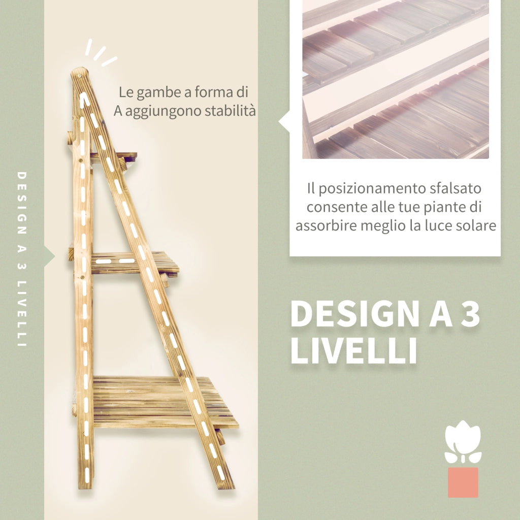 Portavasi Pieghevole in Legno di Abete 3 Livelli Scaffale per Piante da Esterno ¨C zephmum ¨C 100x37x93cm