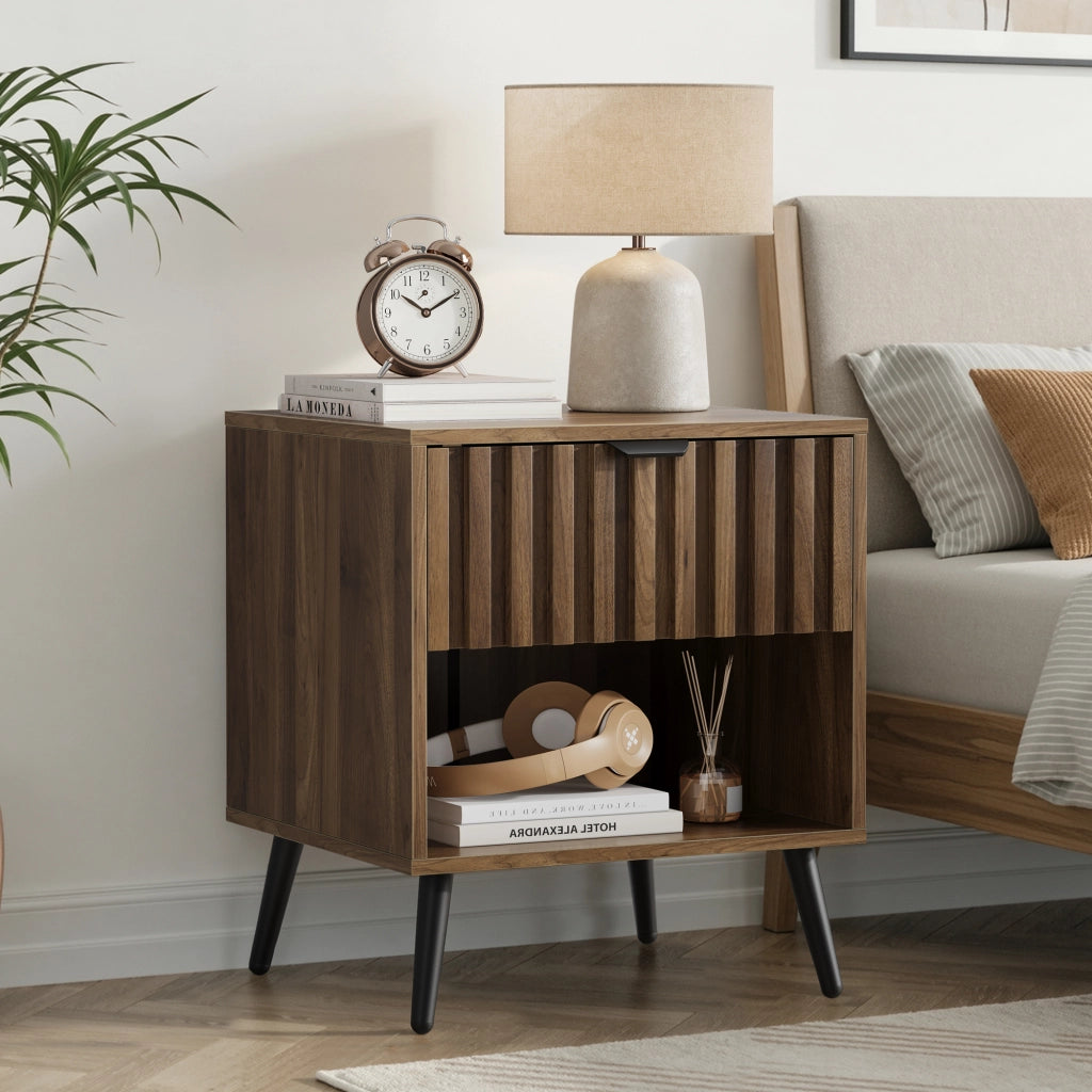 Tavolino Comodino con Cassetto ¨C MINIMAL ¨C Noce, 45x40x53 cm