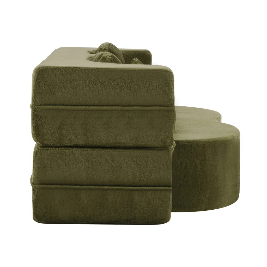 DIVANO Letto Pieghevole 2 in 1 Verde in Schiuma e Molle con 4 Cuscini