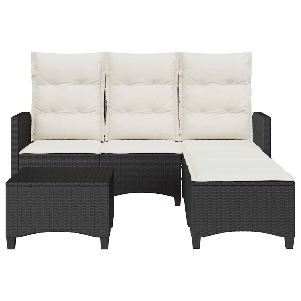 Set Divani da Giardino 3 pz con Cuscini Forma L Polyrattan Nero 3328638