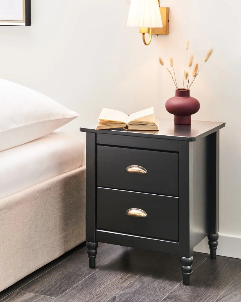 Comodino Armadietto nero 2 cassetti Retro