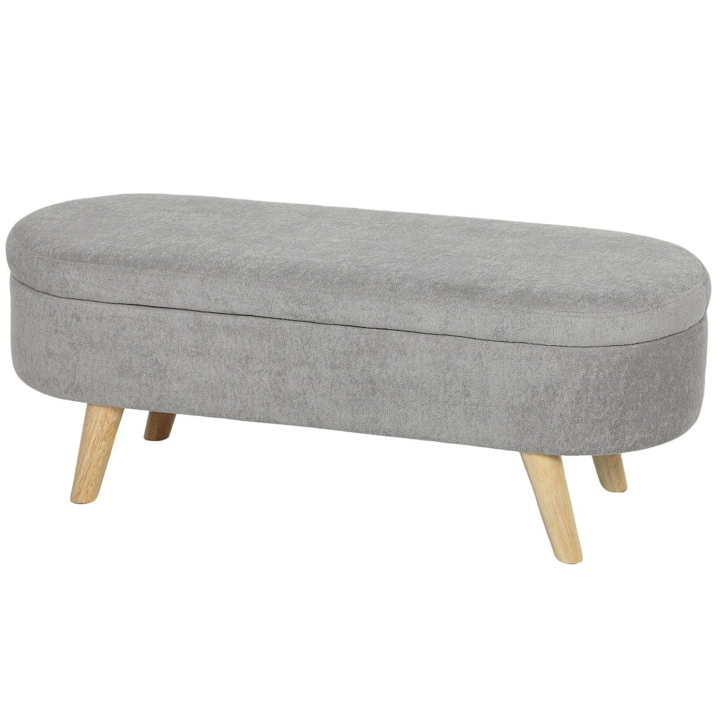 Pouf con Cuscino Imbottito in Velluto ¨C Zephmum ¨C Grigio Chiaro con Gambe in Legno