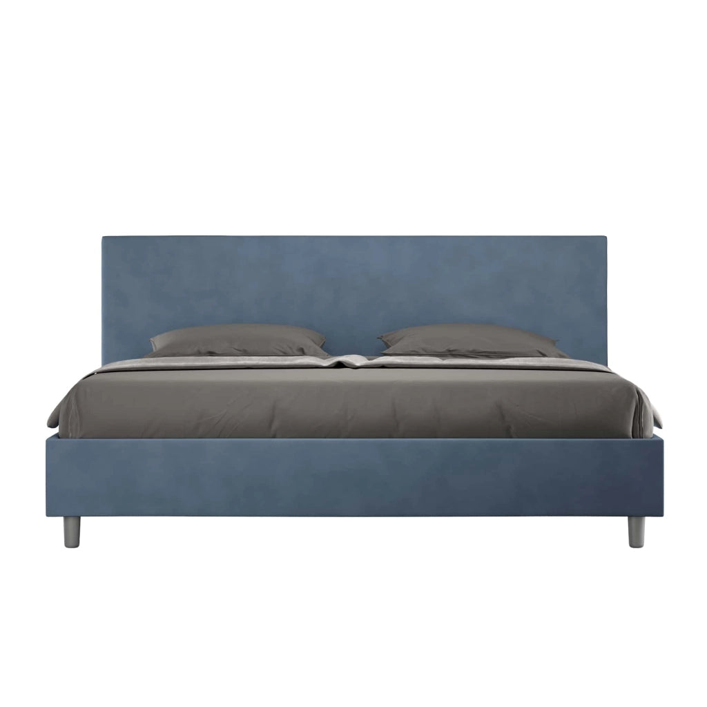 BS COM Letto con rete imbottito 180x190 microfibra blu