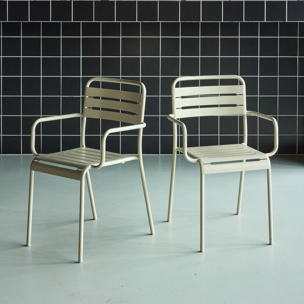 set 2 sedie da giardino bistrot in acciaio, beige