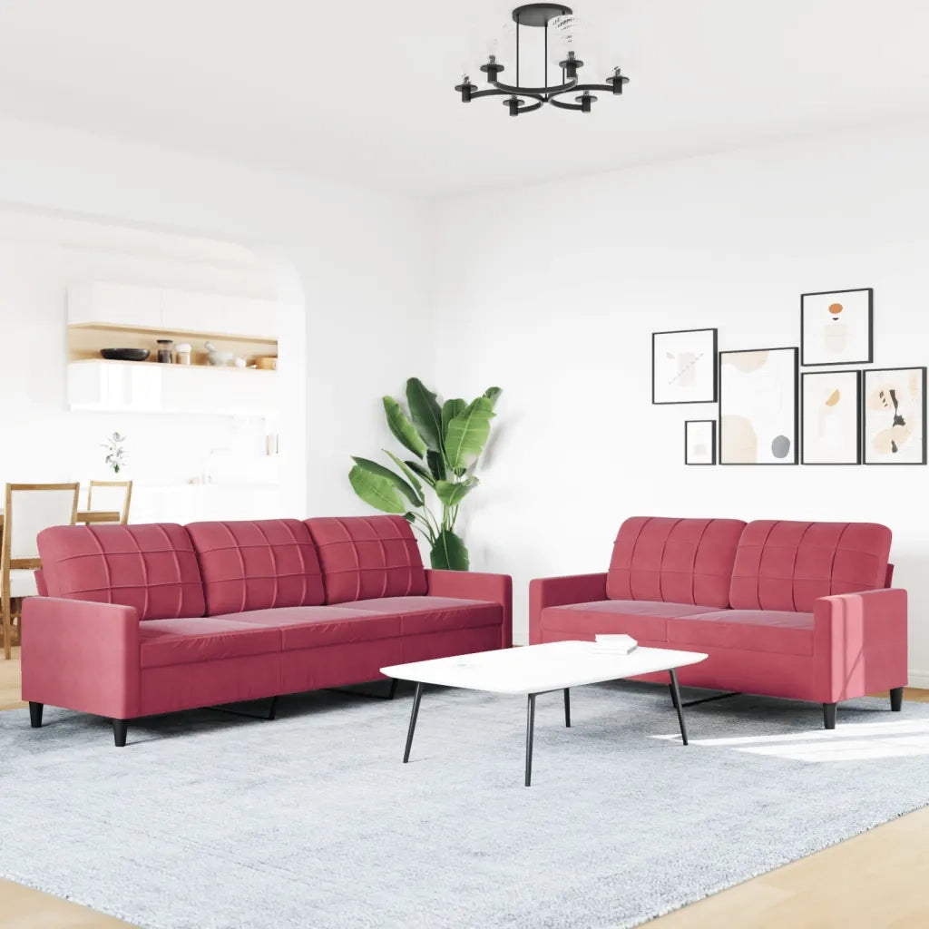 Set di Divani 2 pz con Cuscini Rosso Vino in Velluto 3278475