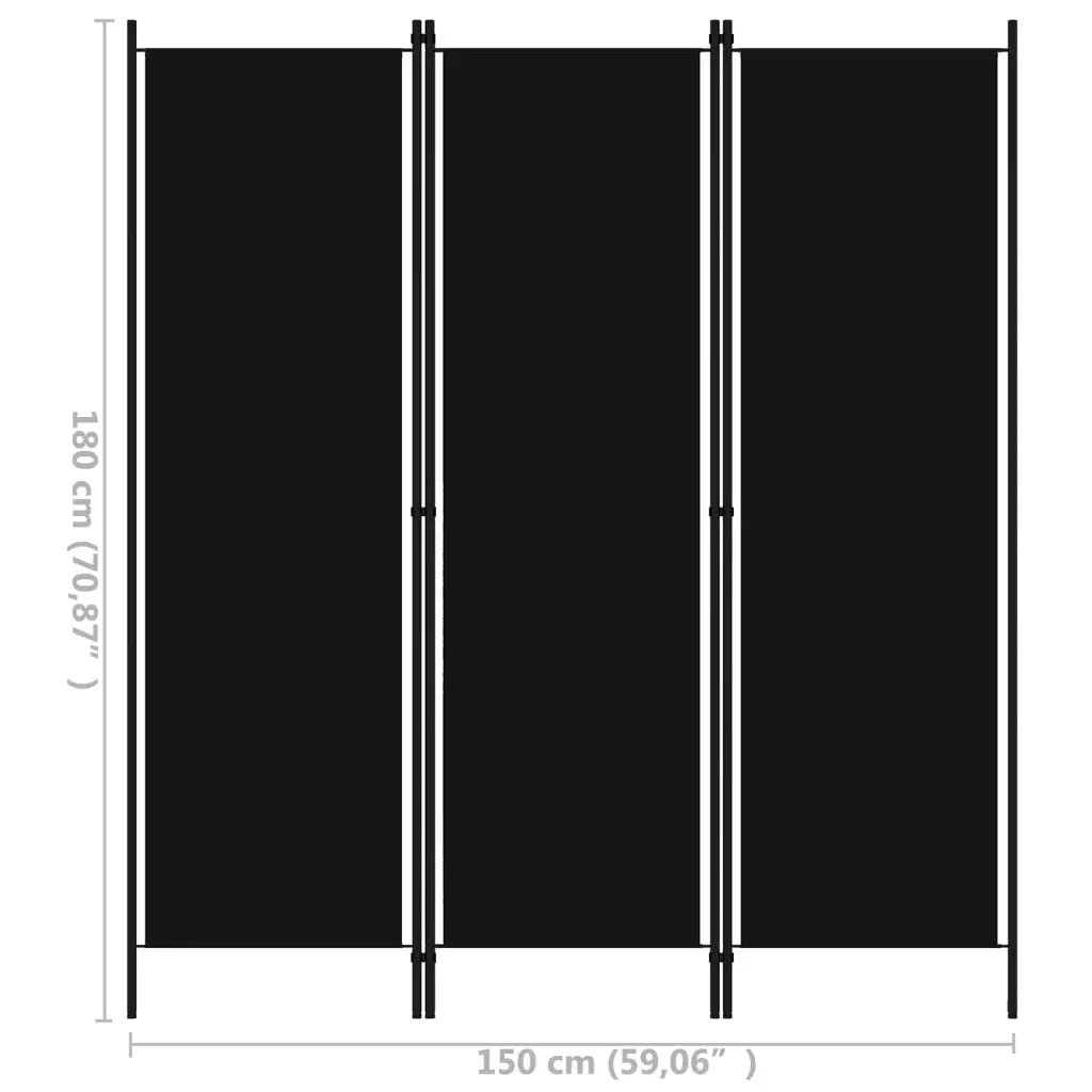 Divisorio Ambienti | Divider per stanze | Paravento a 3 Pannelli Nero 150x180 cm