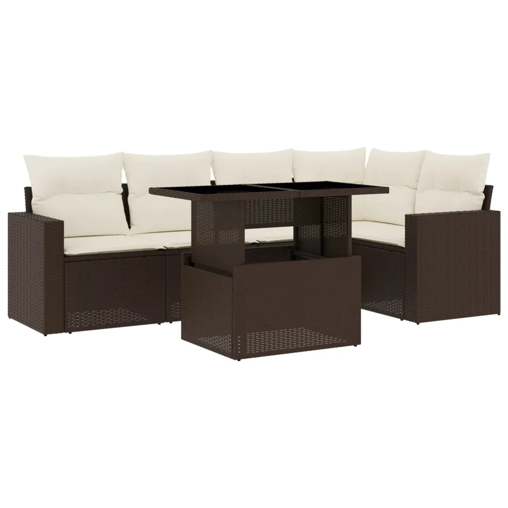 Set Divano da Giardino 6 pz con Cuscini Marrone in Polyrattan 3267263