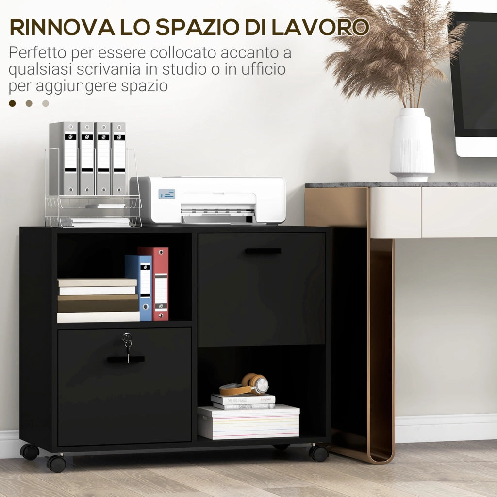 Scrivania con 2 Cassetti e Ripiani ¨C zephmum ¨C 80x40x66cm, Nero
