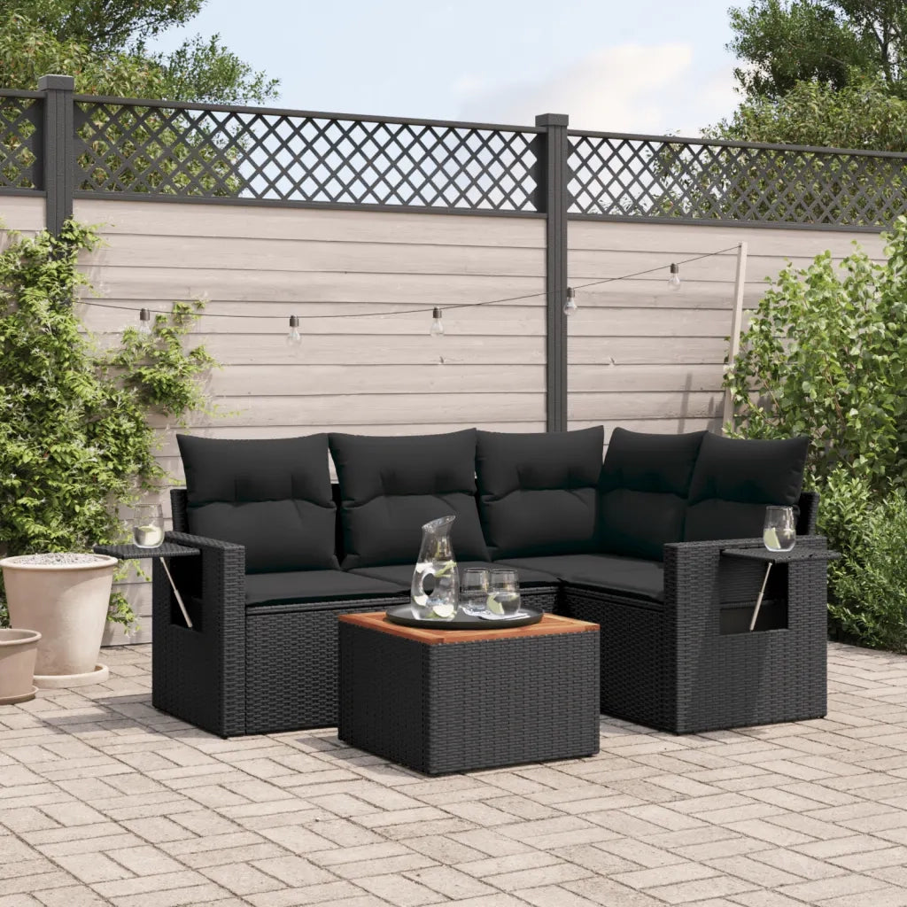 Set Divani da Giardino 5 pz | Set Salotto da Giardino con Cuscini in Polyrattan Nero