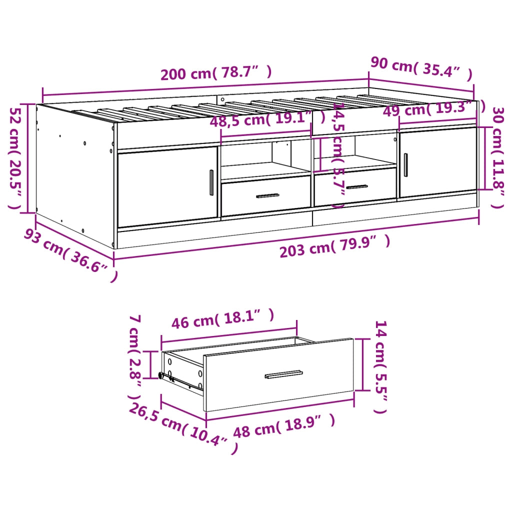 Divano letto | Sof¨¤ letto | Letto singolo con Cassetti senza Materasso 90x200 cm