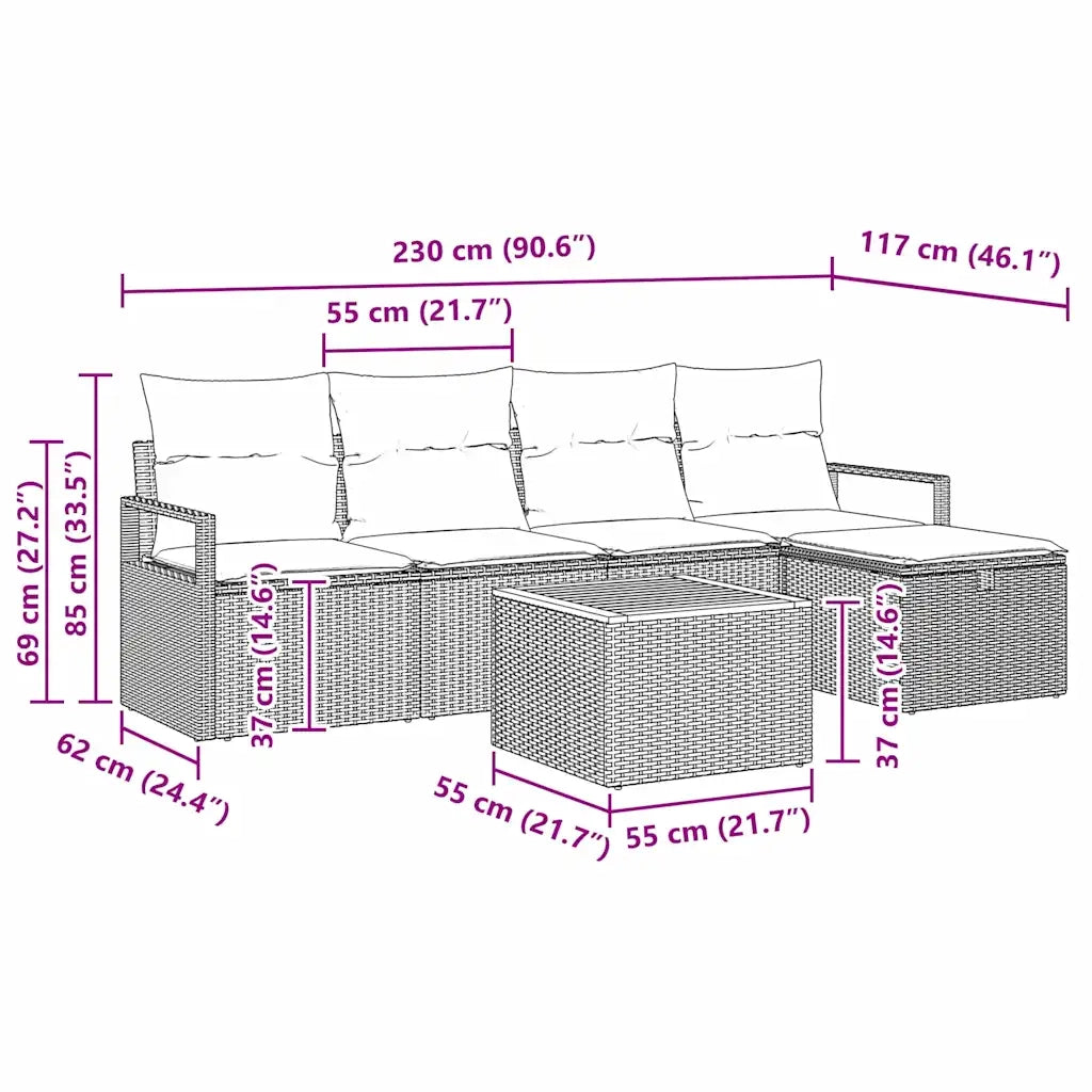 Set Divano da Giardino con cuscino 6 pcs Grigio polyrattan 3359531