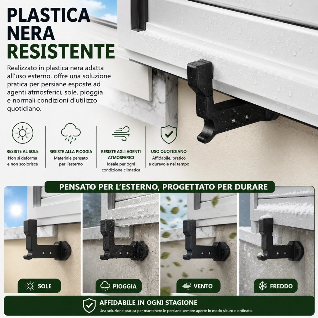 Ferma Persiane Automatico Nero da Muro Vite 6 cm Tassello 5cm
