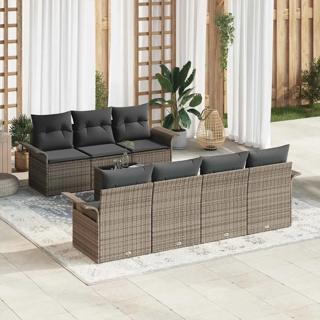 Set Divano da Giardino con cuscino 8 pcs Grigio polyrattan