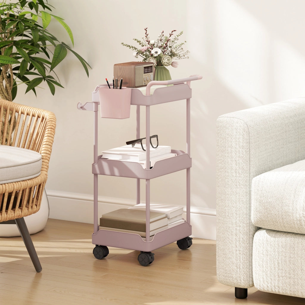Carrello Portautensili da Cucina a 3 Livelli ¨C zephmum ¨C Rosa