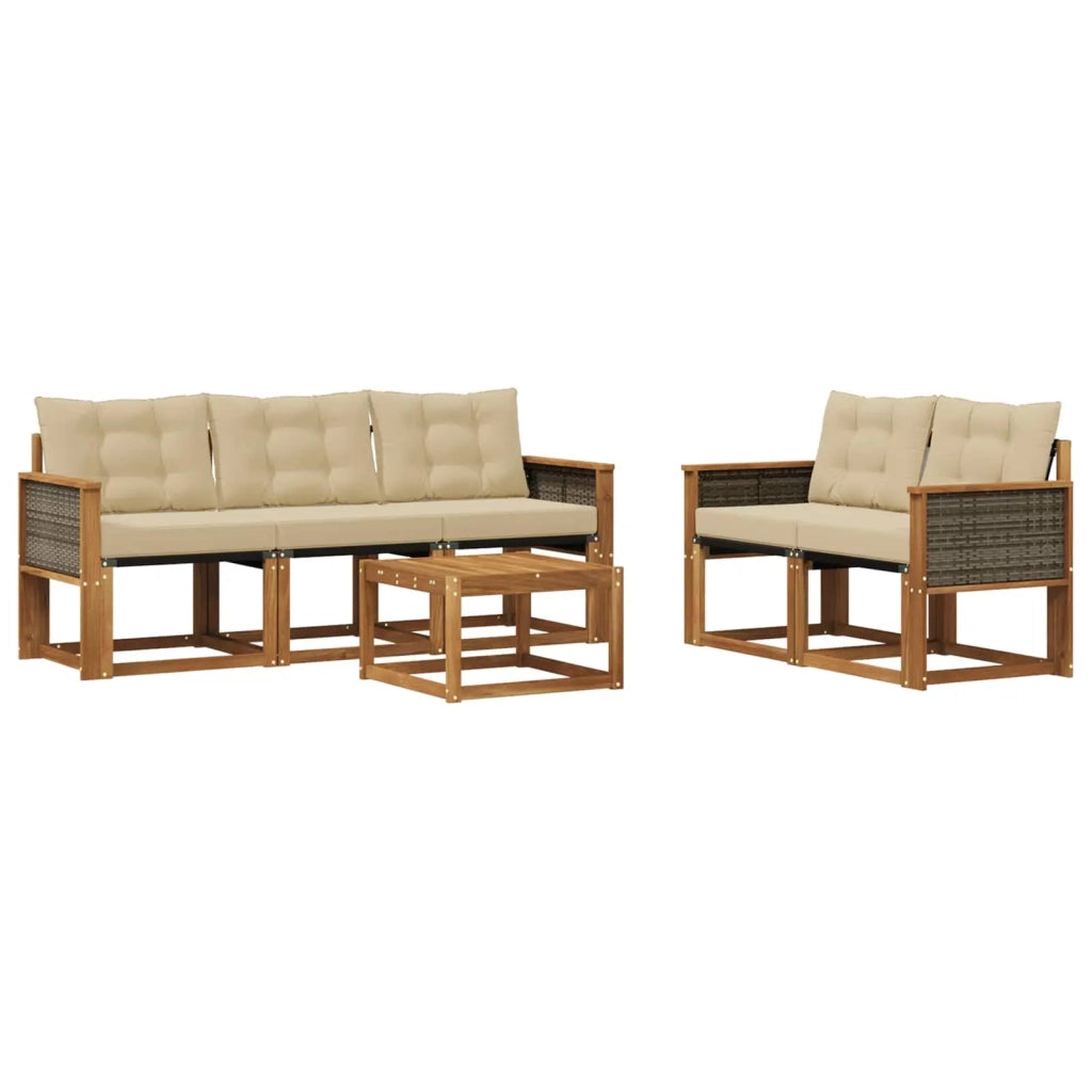 Set di divani da esterno con cuscino 6 pcs Naturale e Beige 3381773