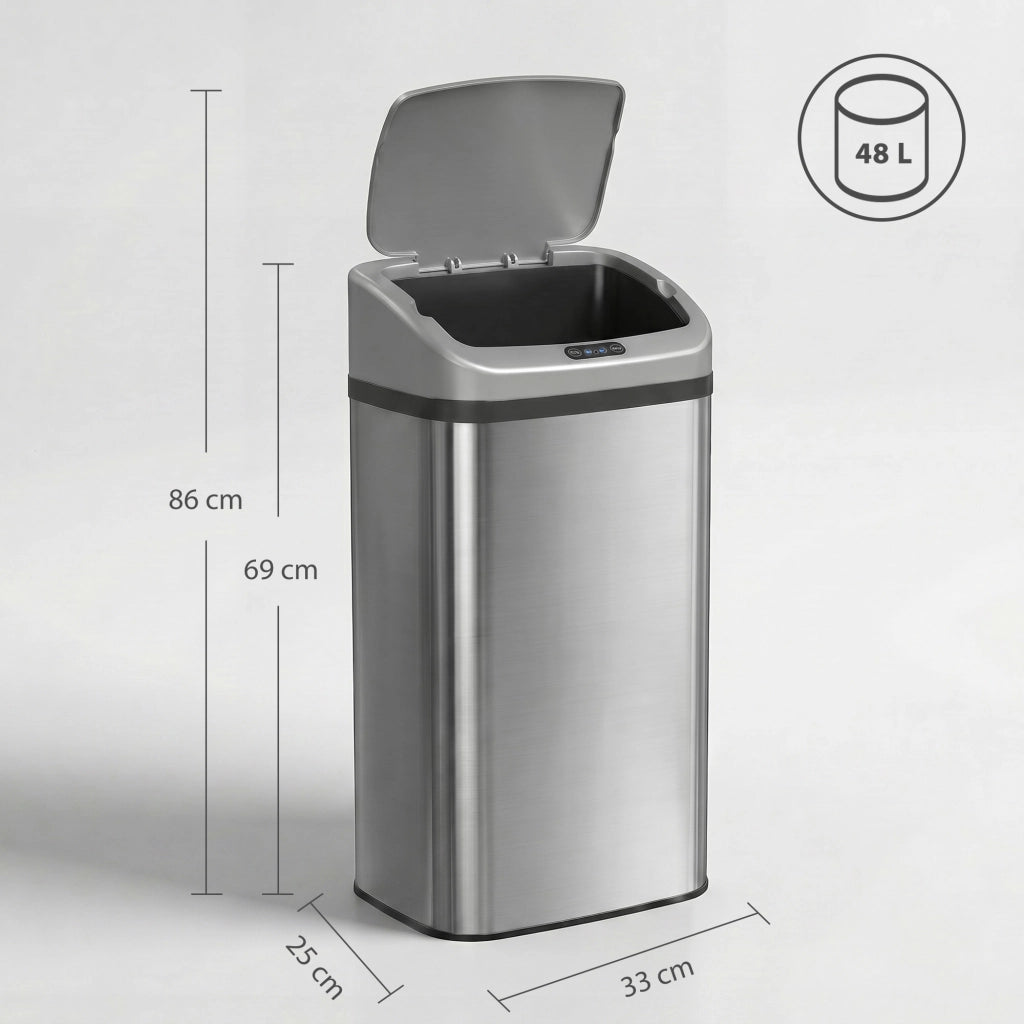 Cestino Intelligente con Sensore ¨C Minimal ¨C Acciaio Inox, Argento