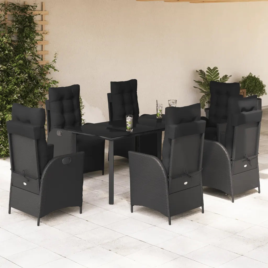 Set da Pranzo da Giardino 7 pz Nero con Cuscini in Polyrattan 3213403