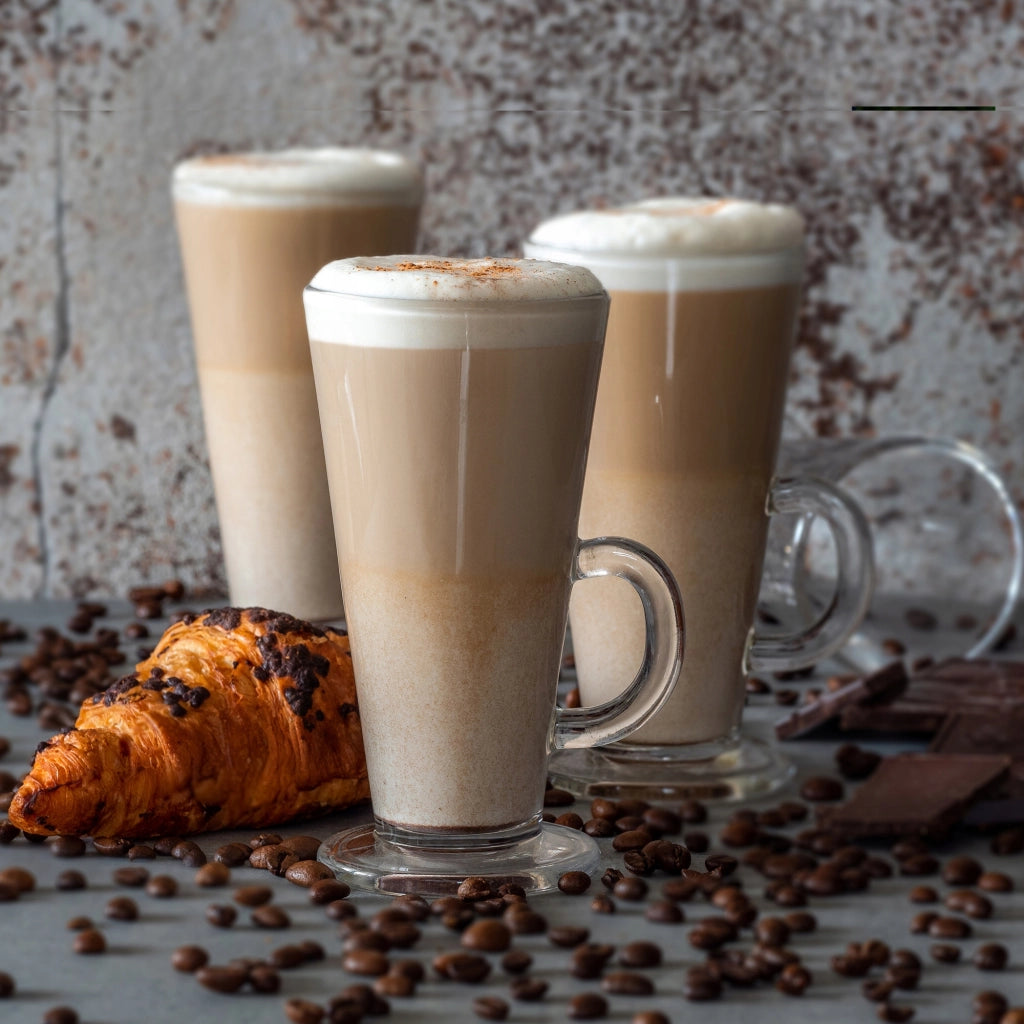 Set di 6 bicchieri da caffè, tè e latte KADAX da 260 ml con manico.