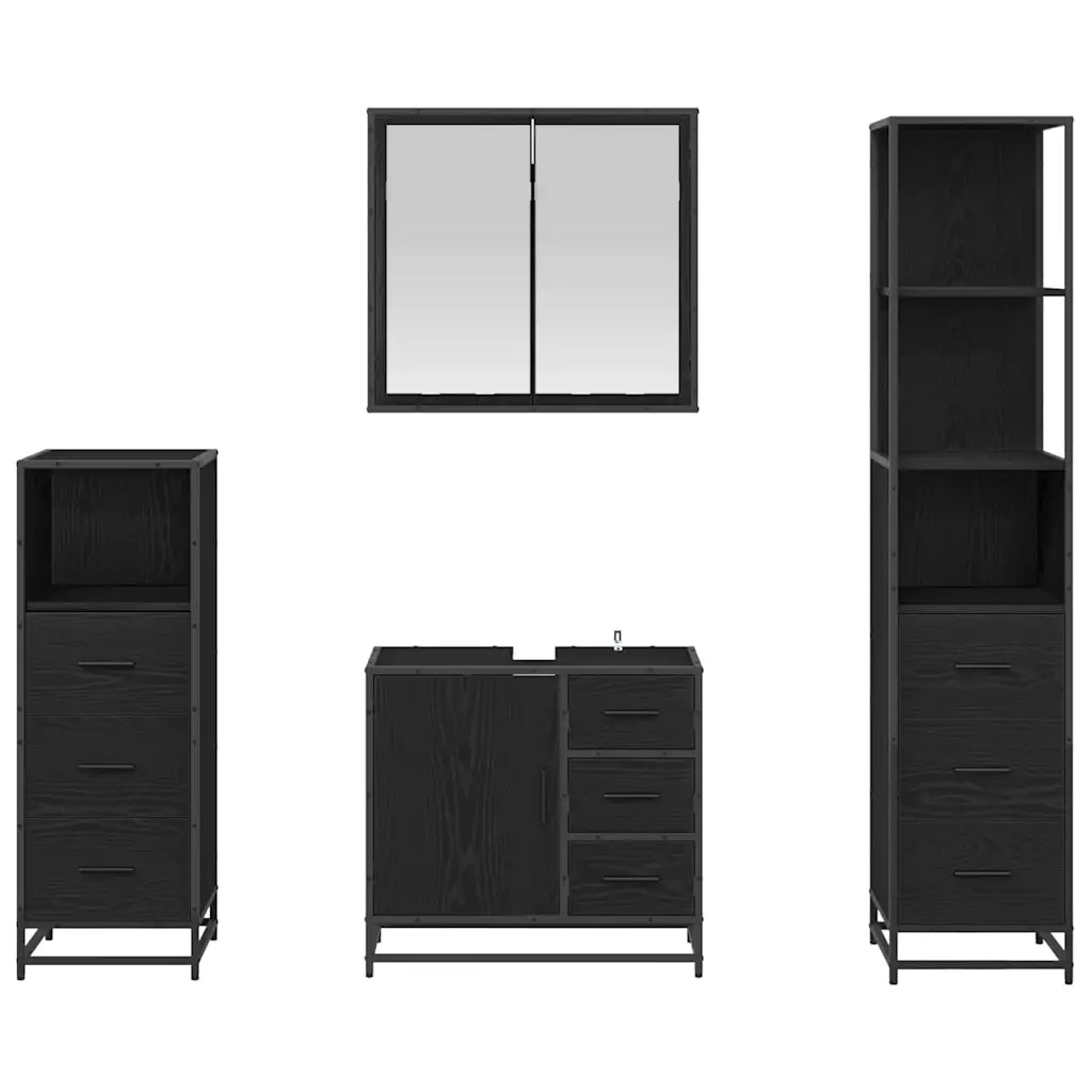 Set di mobili per il bagno 4 pcs Rovere Nero Legno multistrato 3402331