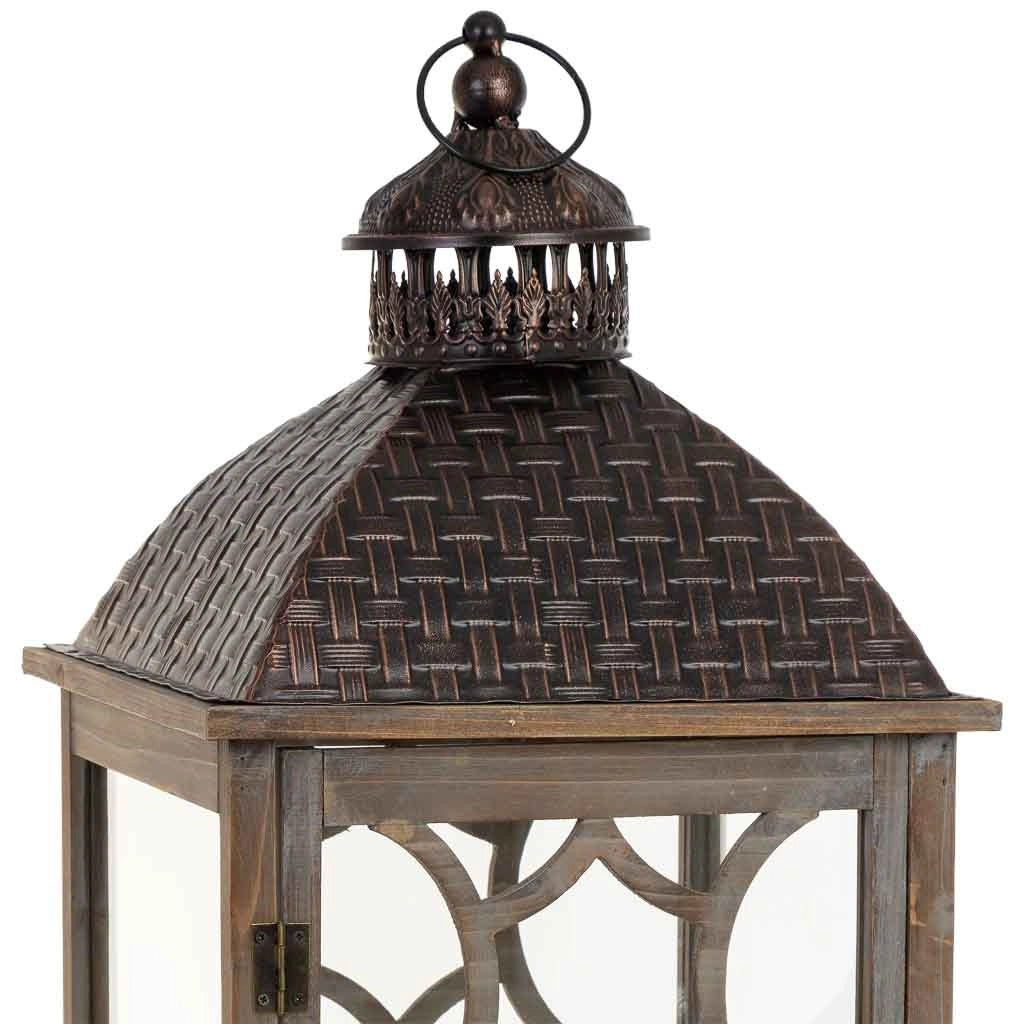 Lanterna in legno marrone invecchiato 31,5x31,5x104h cm