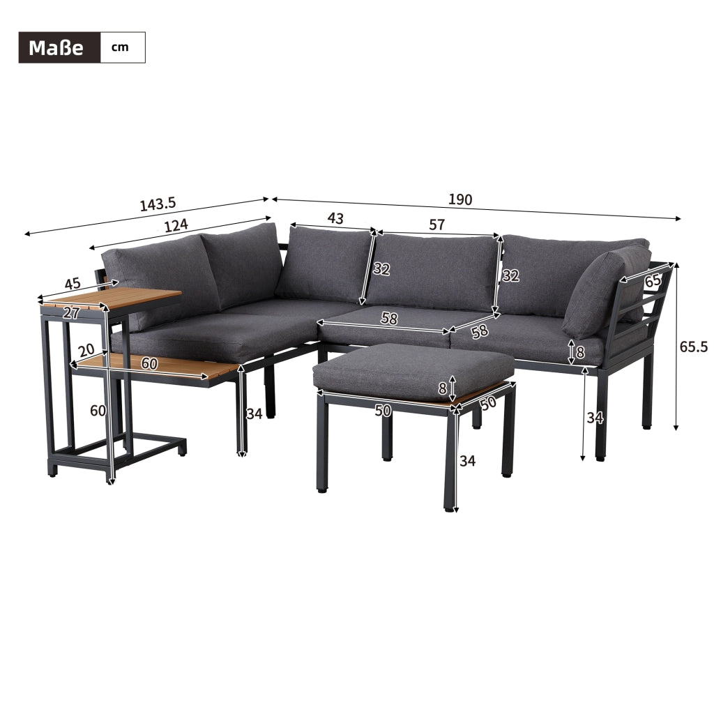 Set Salotto da Giardino con Divano, Tavolino e Cuscini ¨C MINIMAL ¨C Polyrattan Grigio/Nero