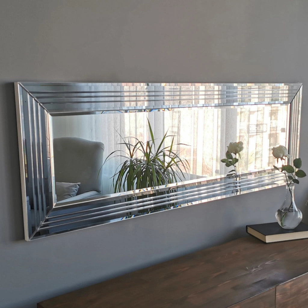 Varallo, Specchio Dettagli Geometrici, 120x40h cm Argento