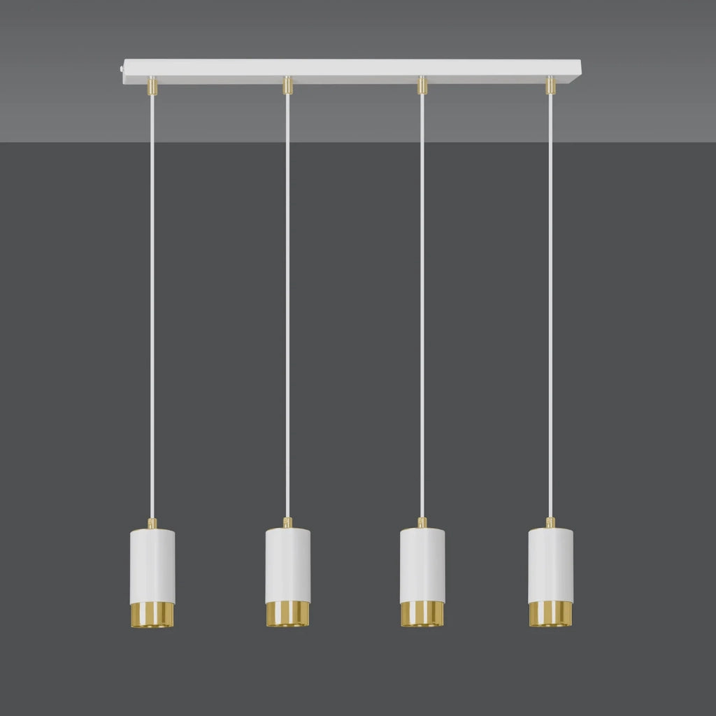 Lampadario 4 Luci Ivar Con Cilindri In Acciaio Bianco E Oro