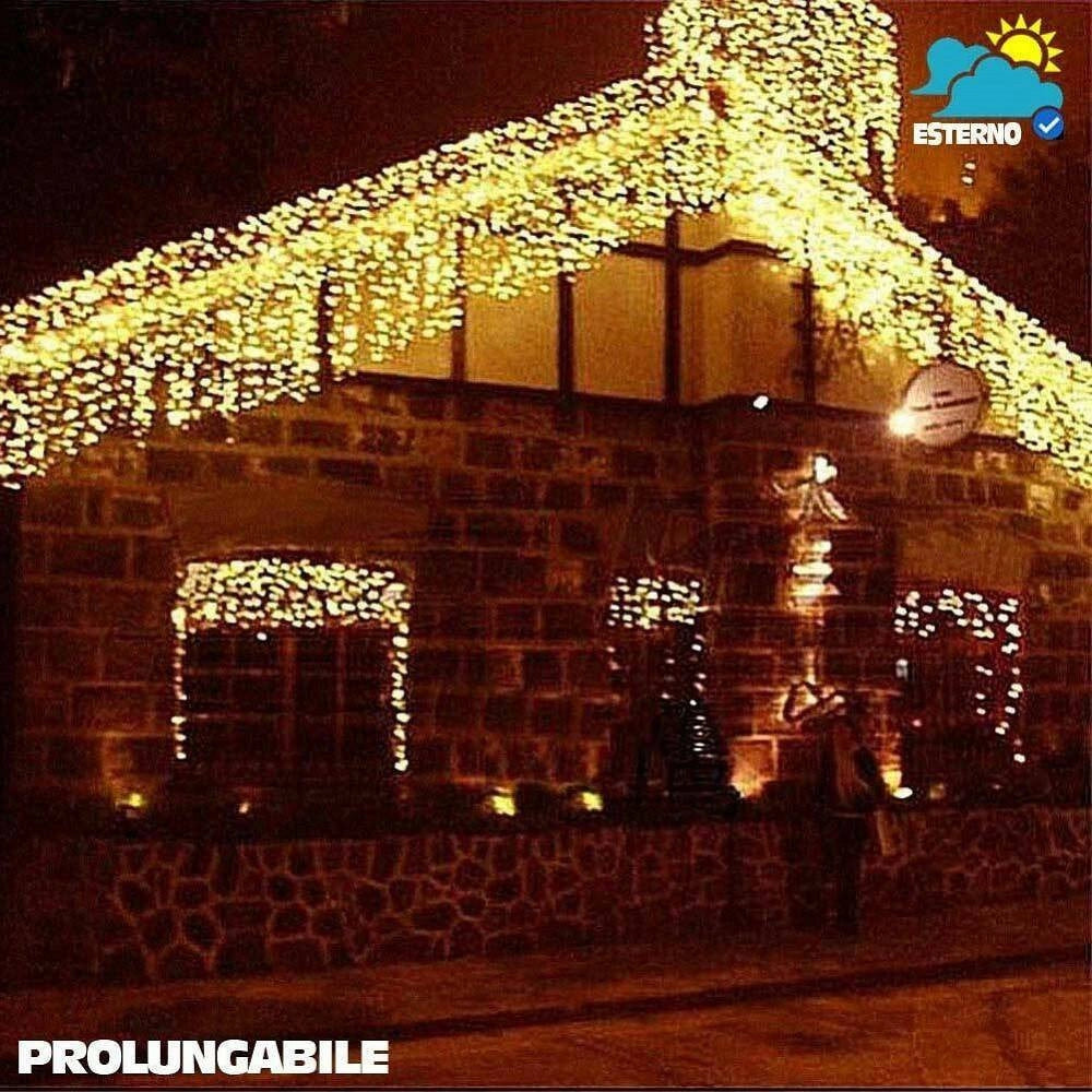 Trade Shop - Tenda Cascata Luminosa Bianco Caldo 250 X 75 Cm Prolungabile Fino A 50mt 126 Led -