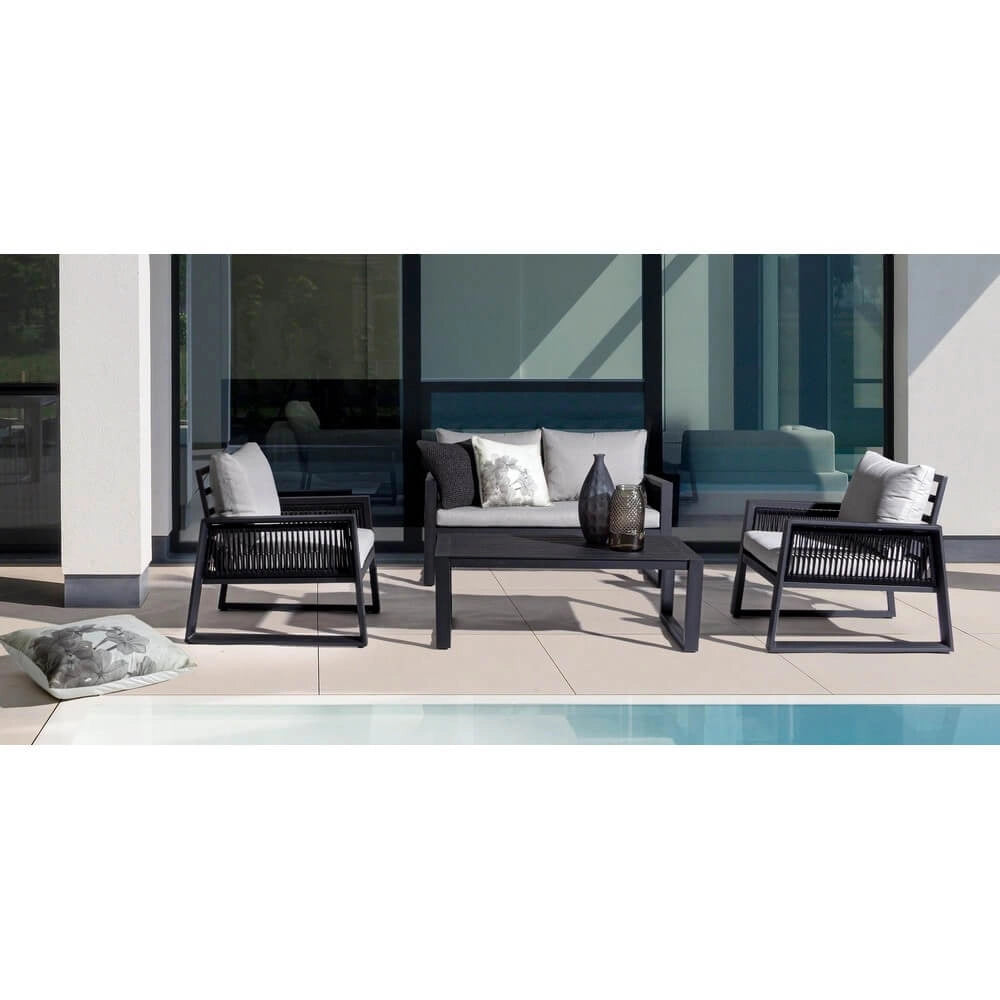 Set da 4 Salotto da Giardino in Alluminio con Cuscini e Corde in Textilene - CAPTIVATING