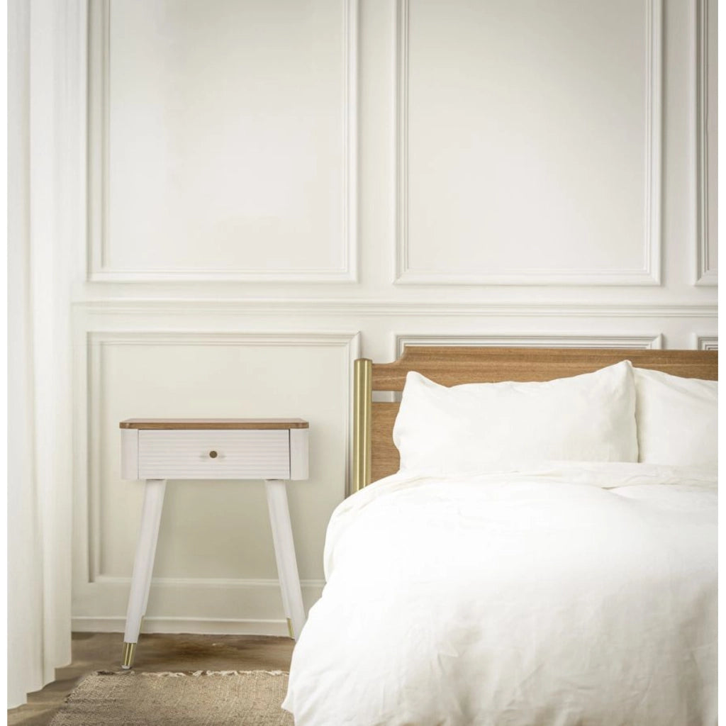 Comodino VKH11, Bianco, Legno, 45x32x62 cm