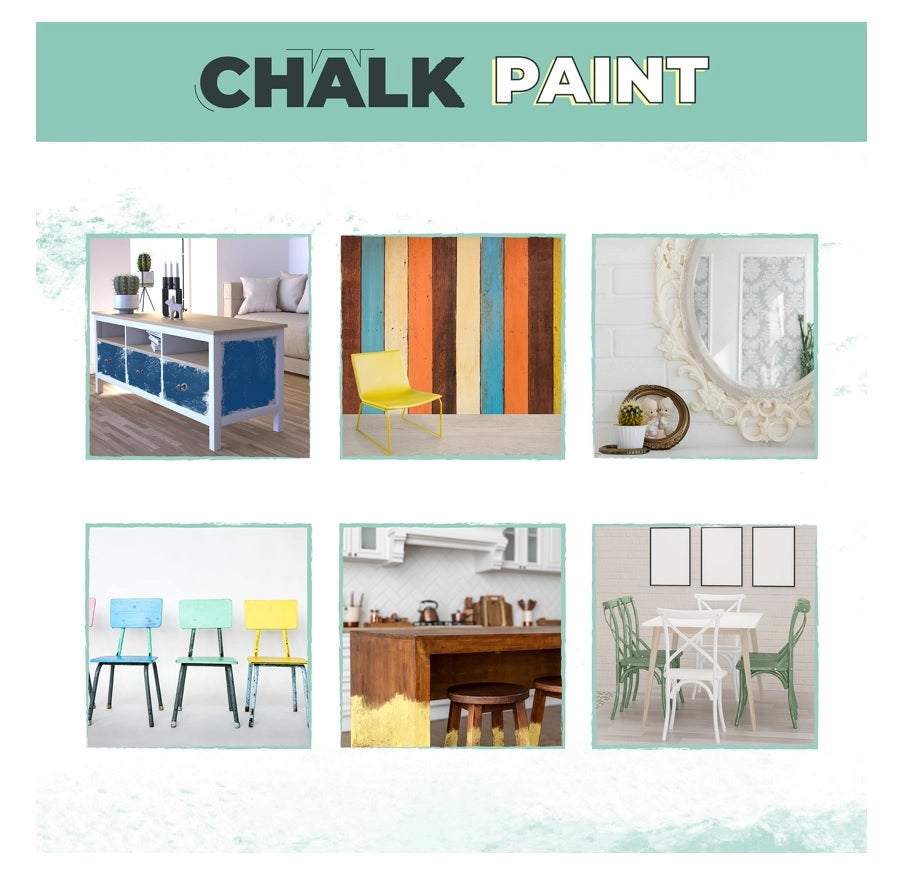 Chalk Paint Vernice a Gesso 750ml + Pennello Tondo in Legno Pack - Pittura per Mobili Senza Carteggiare (MOSTARDA)