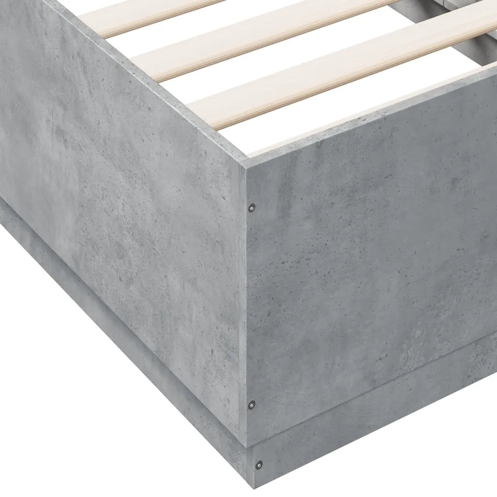 Letto singolo | Letto per adulti | Giroletto Grigio Cemento 90x190 cm in Legno Multistrato