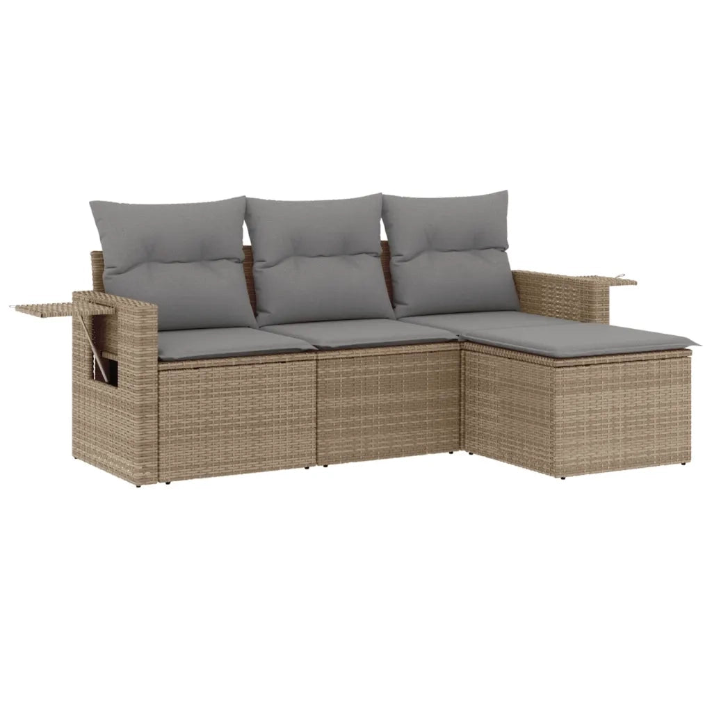 Set Divano da Giardino 4 pz | Set Salotto da Giardino con Cuscini Beige in Polyrattan
