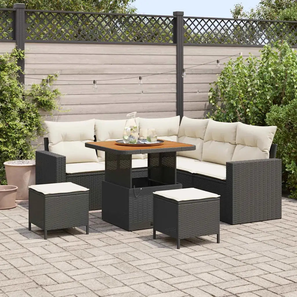 Set Divano da Giardino 9 pcs Nero e Crema polyrattan 3363560