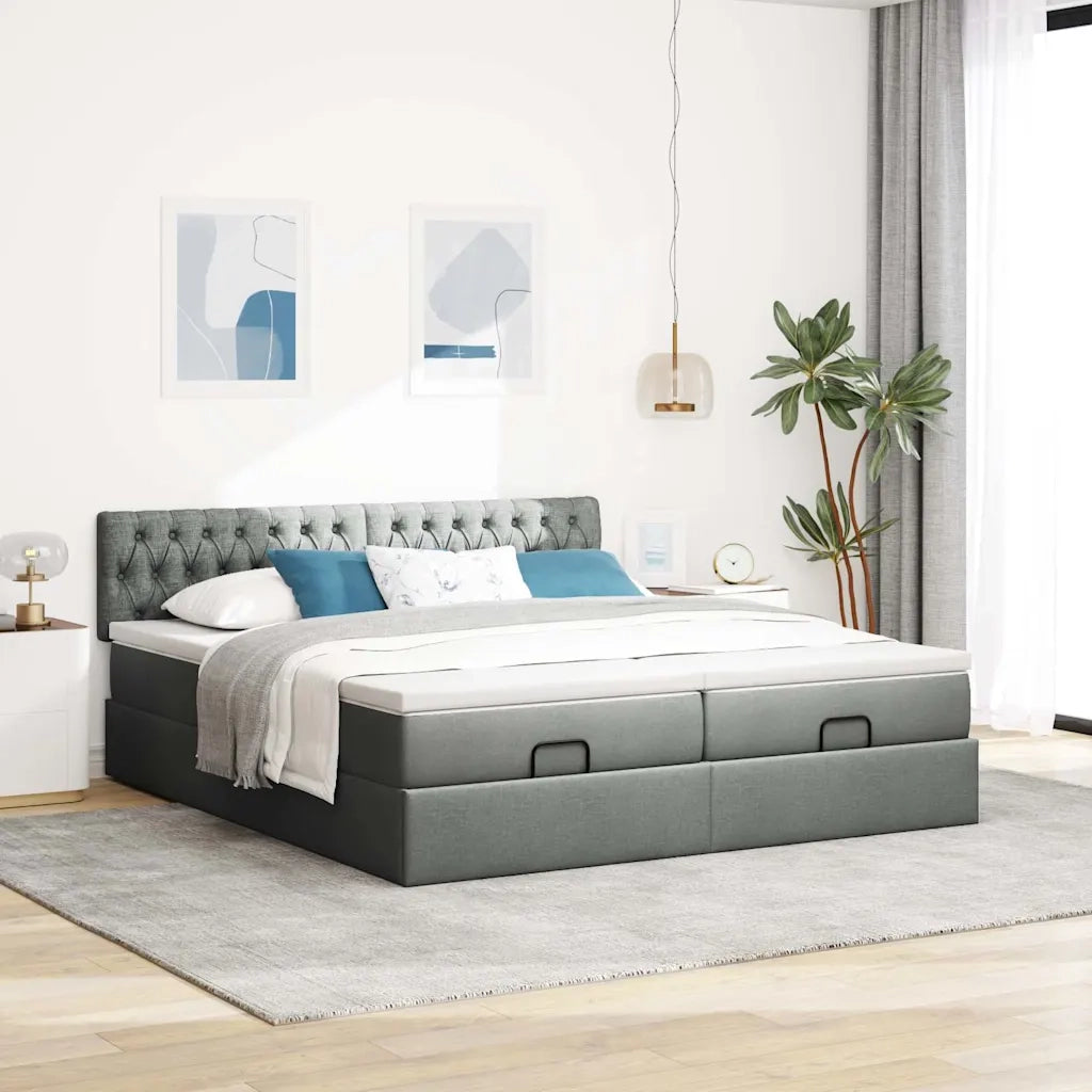 Struttura Letto Pouf con Materassi 200x200 cm in Tessuto 3312872
