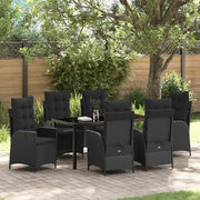 Set da Pranzo per Giardino con cuscino 7 pcs Nero polyrattan