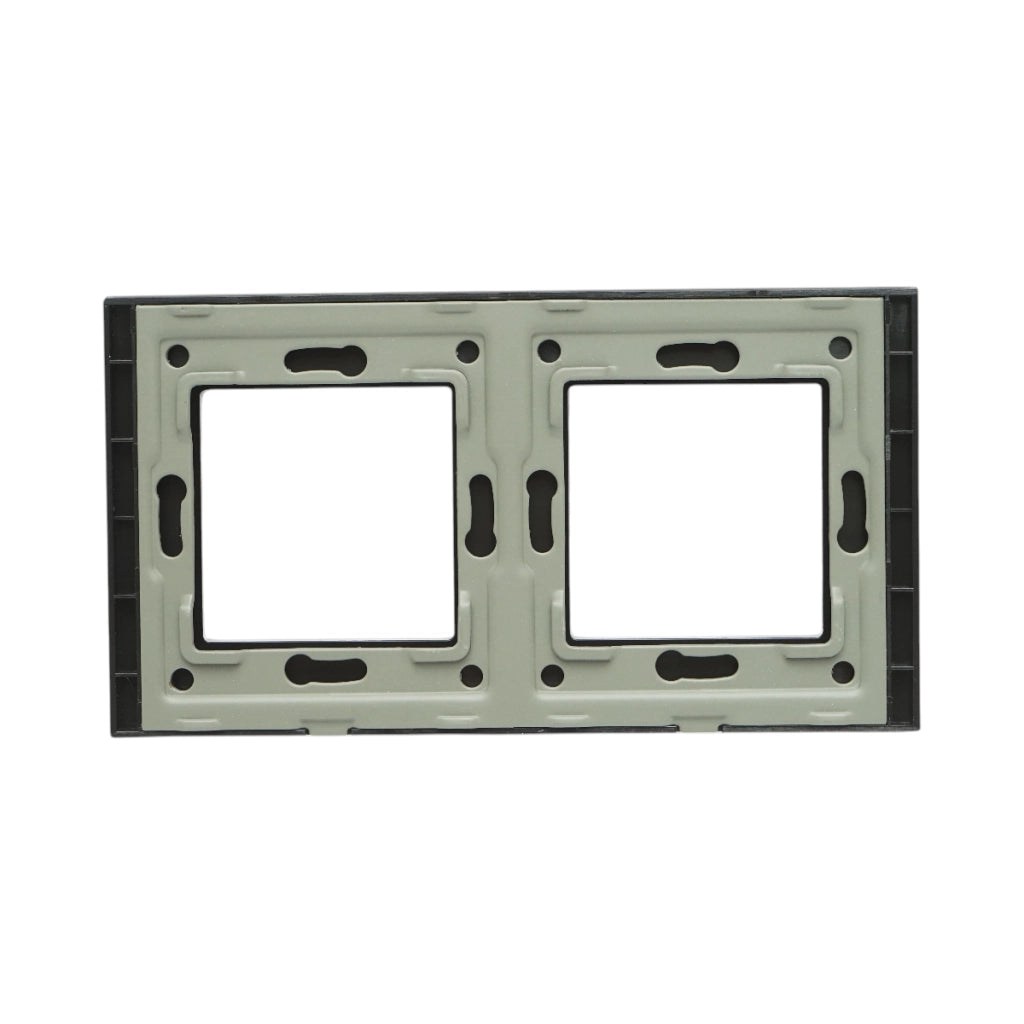 Cornice doppia in vetro nero per presa e interruttore 86x157 mm