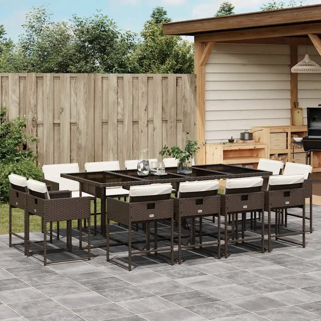 Set da Pranzo da Giardino 13pz con Cuscini Marrone Polyrattan 3211401